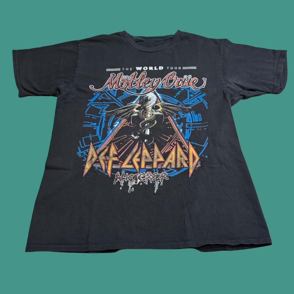 Motley Crue Def Leppard Alice Cooper 2022 Tour Mens S/M Rock Band T Shirt